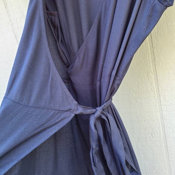 Reformation 1X Chamomile Wrap Dress Navy Blue Plus Size Solid - Picture 8 of 14